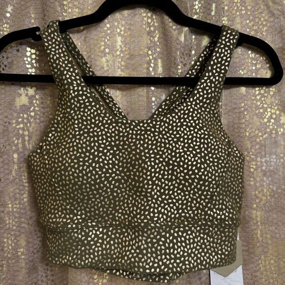BuffBunny Nubre Olive Greeb Metallic Gold Rosa Sports Bra Medium NWT - Picture 1 of 8